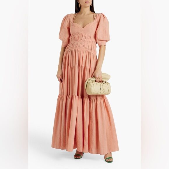 JONATHAN SIMKHAI WILDER ORANGE COTTON-JACQUARD MAXI DRESS IN SORBET - Picture 3 of 3